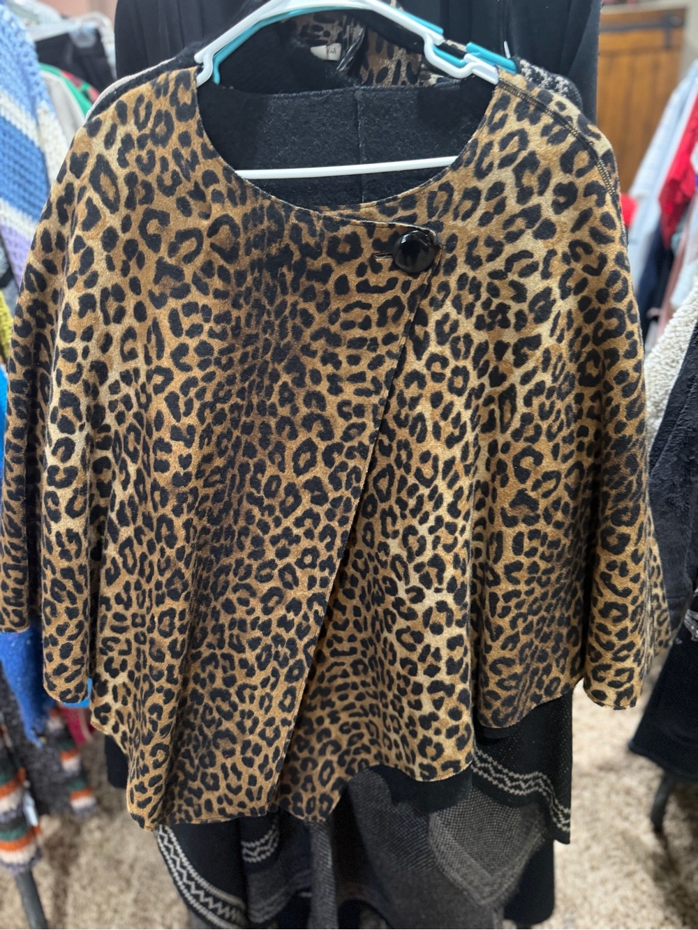 Reversible Leopard Print Short cape Coat - Brown